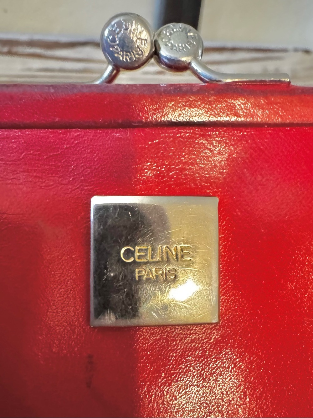 Celine rare Vintage Red Leather Kiss-Lock Wallet coin-purse luxury charming - Picture 2 of 16